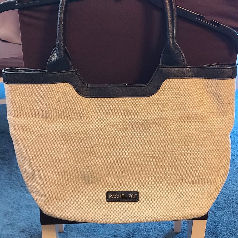 Rachel Zoe Handbag Purse Tote Canvas Material Black Cream Color